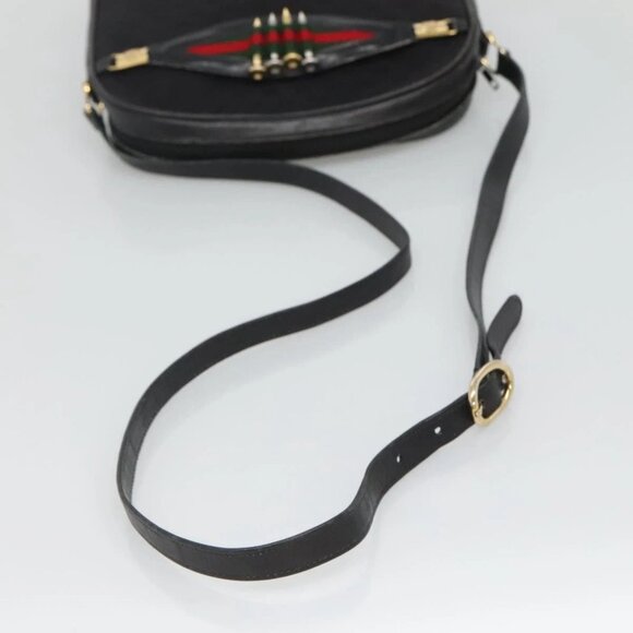 GUCCI Micro GG Canvas Web Sherry Line Shoulder Bag Black Gold Red Auth - Picture 6 of 16